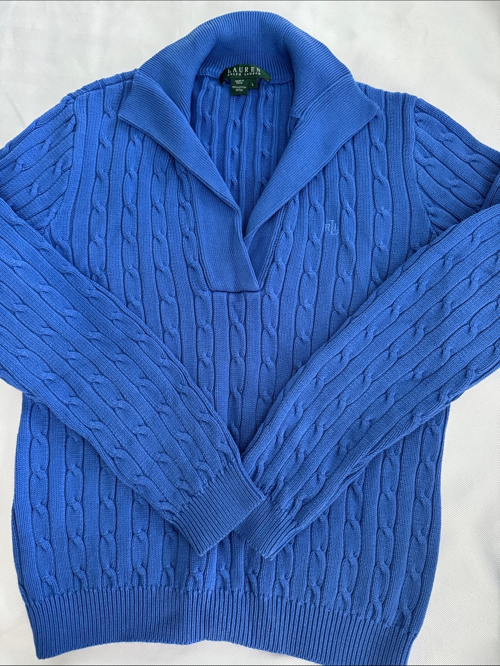 Ralph Lauren Men's Bright Blue Cable-Knit V-Neck Sweater